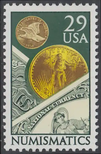 USA Michel 2161 / Scott 2558 postfrisch EINZELMARKE - Numismatik: Münzen von 1858 und 1907 und Banknoten von 1875 und 1902