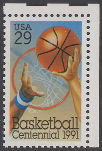 USA Michel 2162 / Scott 2560 postfrisch EINZELMARKE ECKRAND oben rechts - 100 Jahre Basketball: Korbwurf
