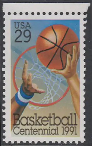 USA Michel 2162 / Scott 2560 postfrisch EINZELMARKE RAND oben (a1) - 100 Jahre Basketball: Korbwurf