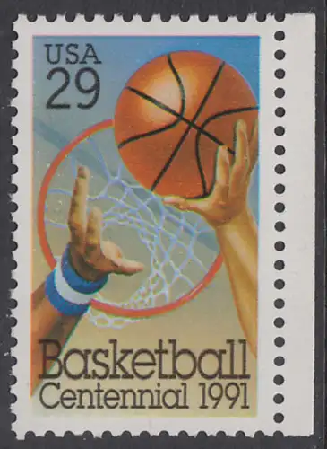 USA Michel 2162 / Scott 2560 postfrisch EINZELMARKE RAND rechts - 100 Jahre Basketball: Korbwurf