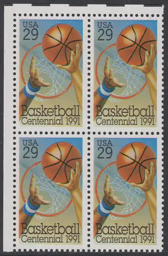 USA Michel 2162 / Scott 2560 postfrisch BLOCK ECKRAND oben links - 100 Jahre Basketball: Korbwurf