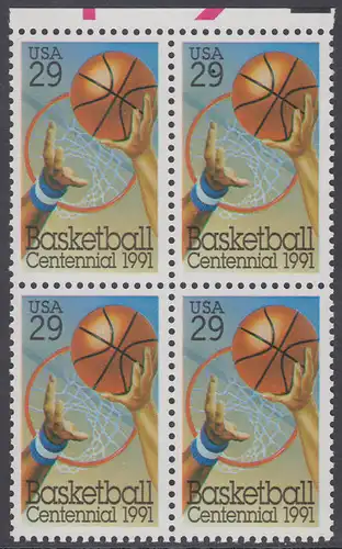 USA Michel 2162 / Scott 2560 postfrisch BLOCK RÄNDER oben (a2) - 100 Jahre Basketball: Korbwurf