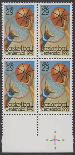 USA Michel 2162 / Scott 2560 postfrisch BLOCK RÄNDER unten - 100 Jahre Basketball: Korbwurf