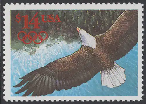 USA Michel 2168 / Scott 2542 postfrisch EINZELMARKE - Eilmarke: Weißkopfseeadler über Landschaft, olympische Ringe