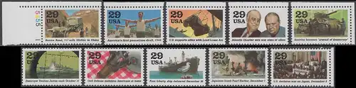 USA Michel 2169-2178 / Scott 2559a-j postfrisch SATZ(10) EINZELMARKEN (a1) (aus Block 24) - Geschichte des Zweiten Weltkrieges (I): Das Jahr 1941