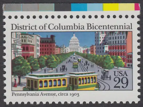 USA Michel 2179 / Scott 2561 postfrisch EINZELMARKE RAND oben (a2) - 200 Jahre District of Columbia: Kapitol und Pennsylvania Avenue, Washington (1903) 