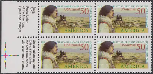 USA Michel 2193 / Scott C131 postfrisch BLOCK RÄNDER links (a3) - Luftpostmarke: Amerika; Entdeckungsreisen - Die ersten Einwanderer an der Bering-Landverbindung zwischen Asien und Amerika