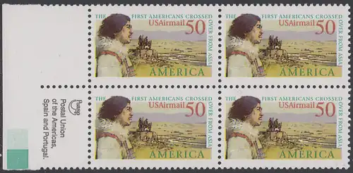 USA Michel 2193 / Scott C131 postfrisch BLOCK RÄNDER links (a1) - Luftpostmarke: Amerika; Entdeckungsreisen - Die ersten Einwanderer an der Bering-Landverbindung zwischen Asien und Amerika