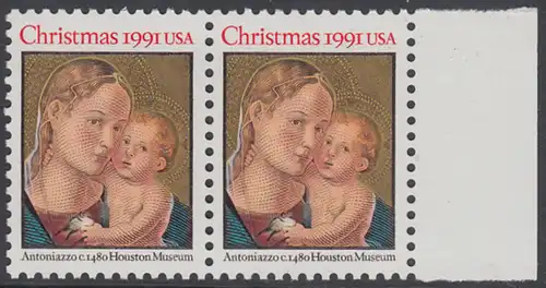 USA Michel 2194 / Scott 2578 postfrisch horiz.PAAR RAND rechts - Weihnachten: Madonna mit Kind