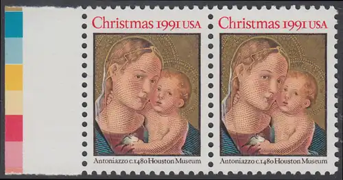 USA Michel 2194 / Scott 2578 postfrisch horiz.PAAR RAND links - Weihnachten: Madonna mit Kind