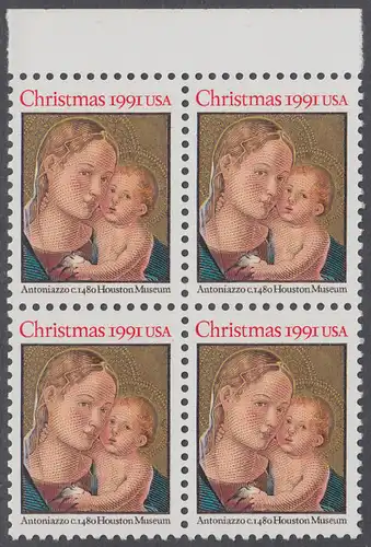 USA Michel 2194 / Scott 2578 postfrisch BLOCK RÄNDER oben - Weihnachten: Madonna mit Kind