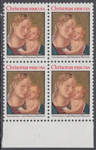 USA Michel 2194 / Scott 2578 postfrisch BLOCK RÄNDER unten - Weihnachten: Madonna mit Kind