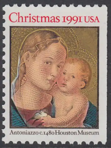 USA Michel 2194D / Scott 2578a postfrisch EINZELMARKE (rechts ungezähnt) - Weihnachten: Madonna mit Kind
