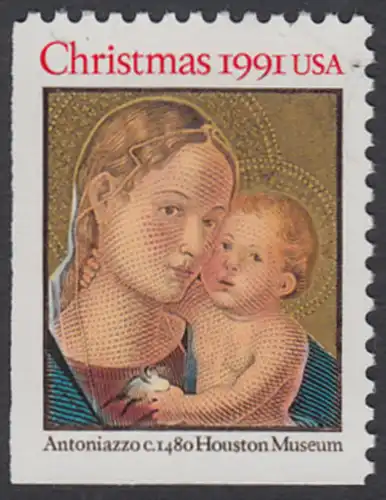 USA Michel 2194D / Scott 2578a postfrisch EINZELMARKE (links & ungezähnt) - Weihnachten: Madonna mit Kind