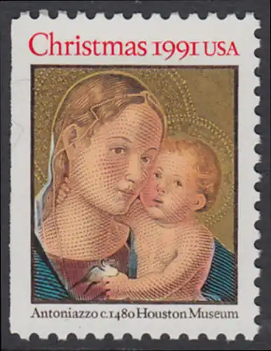 USA Michel 2194D / Scott 2578a postfrisch EINZELMARKE (links ungezähnt) - Weihnachten: Madonna mit Kind