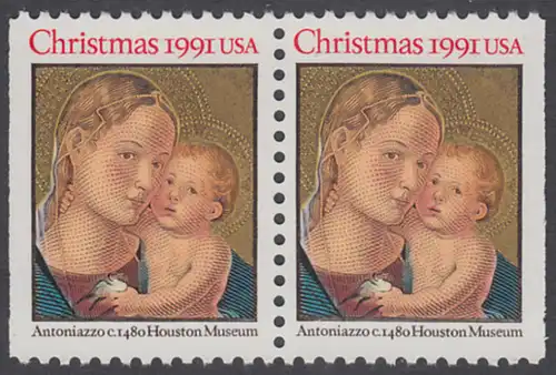 USA Michel 2194D / Scott 2578a postfrisch horiz.PAAR (rechts & links ungezähnt) - Weihnachten: Madonna mit Kind