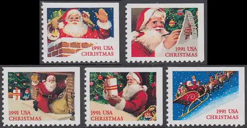 USA Michel 2195-2199 / Scott 2581-2585 postfrisch SATZ(5) EINZELMARKEN (a2) - Weihnachten: Santa Claus