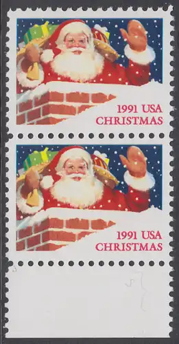 USA Michel 2195A / Scott 2579 postfrisch vert.PAAR RAND unten - Weihnachten: Santa Claus