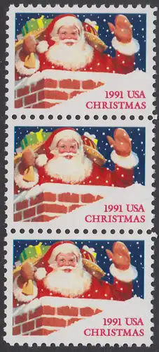 USA Michel 2195A / Scott 2579 postfrisch vert.STRIP(3) - Weihnachten: Santa Claus