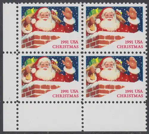 USA Michel 2195A / Scott 2579 postfrisch BLOCK ECKRAND unten links - Weihnachten: Santa Claus