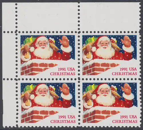 USA Michel 2195A / Scott 2579 postfrisch BLOCK ECKRAND oben links - Weihnachten: Santa Claus