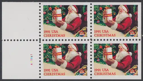 USA Michel 2197 / Scott 2583a postfrisch MARKENHEFTCHEN-BLATT(4) m/ Platten-# A11111 - Weihnachten: Santa Claus