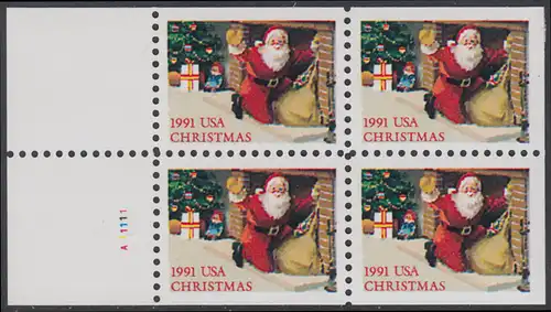 USA Michel 2198 / Scott 2584a postfrisch MARKENHEFTCHEN-BLATT(4) m/ Platten-# A11111 - Weihnachten: Santa Claus