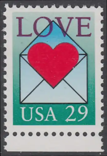 USA Michel 2209 / Scott 2618 postfrisch EINZELMARKE RAND unten - Grußmarke: Briefumschlag mit Herz