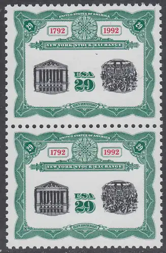 USA Michel 2218 / Scott 2630 postfrisch vert.PAAR - 200 Jahre Börse New York: Frontansicht und Börsensaal der New Yorker Börse