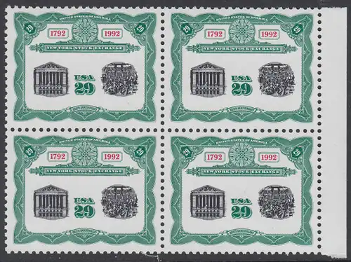 USA Michel 2218 / Scott 2630 postfrisch BLOCK RÄNDER rechts - 200 Jahre Börse New York: Frontansicht und Börsensaal der New Yorker Börse