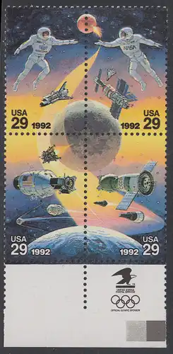 USA Michel 2235-2238 / Scott 2631-2234 postfrisch BLOCK RÄNDER unten m/ Inschrift (a1) - Amerikanische und sowjetische Weltraumunternehmungen