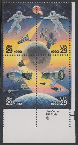 USA Michel 2235-2238 / Scott 2631-2234 postfrisch ZIP-BLOCK (lr) - Amerikanische und sowjetische Weltraumunternehmungen