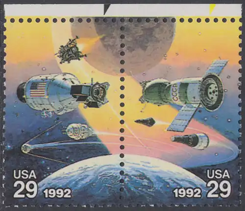 USA Michel 2237+2238 / Scott 2633+2634 postfrisch horiz.PAAR RÄNDER oben (a2) - Amerikanische und sowjetische Weltraumunternehmungen