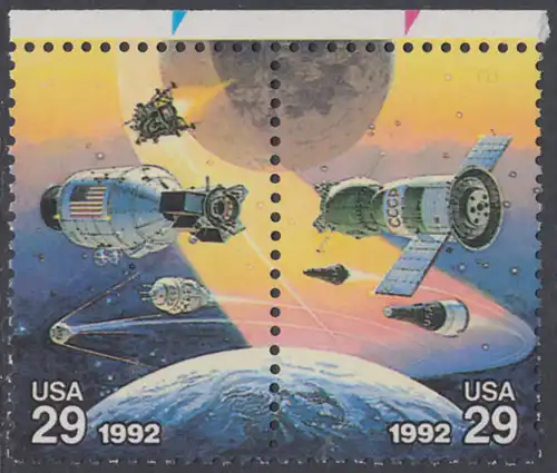 USA Michel 2237+2238 / Scott 2633+2634 postfrisch horiz.PAAR RÄNDER oben (a3) - Amerikanische und sowjetische Weltraumunternehmungen