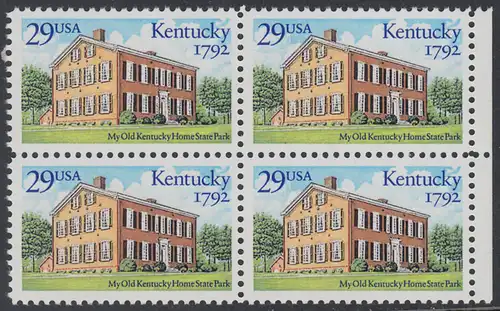 USA Michel 2240 / Scott 2636 postfrisch BLOCK RÄNDER rechts - 200 Jahre Staat Kentucky: Old Kentucky Home State Park, Bordstown