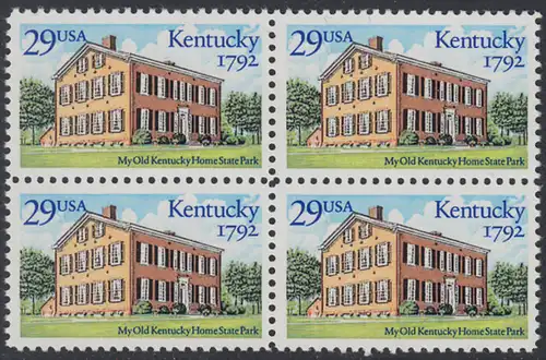 USA Michel 2240 / Scott 2636 postfrisch BLOCK - 200 Jahre Staat Kentucky: Old Kentucky Home State Park, Bordstown