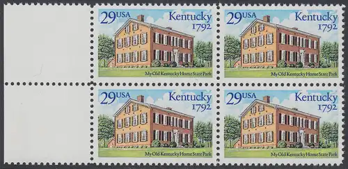 USA Michel 2240 / Scott 2636 postfrisch BLOCK RÄNDER links - 200 Jahre Staat Kentucky: Old Kentucky Home State Park, Bordstown