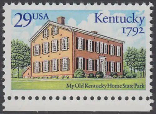 USA Michel 2240 / Scott 2636 postfrisch EINZELMARKE RAND unten - 200 Jahre Staat Kentucky: Old Kentucky Home State Park, Bordstown