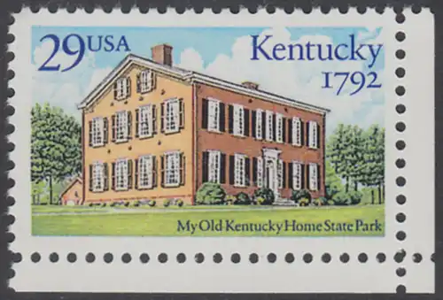 USA Michel 2240 / Scott 2636 postfrisch EINZELMARKE ECKRAND unten rechts - 200 Jahre Staat Kentucky: Old Kentucky Home State Park, Bordstown