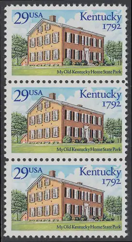 USA Michel 2240 / Scott 2636 postfrisch vert.STRIP(3) ECKRAND unten rechts - 200 Jahre Staat Kentucky: Old Kentucky Home State Park, Bordstown