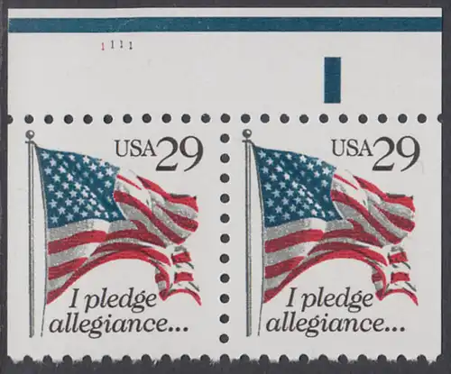 USA Michel 2314D / Scott 2593 postfrisch horiz.PAAR RÄNDER oben m/ Platten-# (rechts & links ungezähnt) - Flagge, Textanfang des Treuegelöbnisses