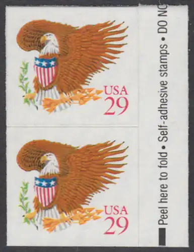 USA Michel 2319 / Scott 2597 postfrisch vert.PAAR (a2) m/ Platten-# - Wappenadler; Adler mit Wappenschild (Cent in rot)