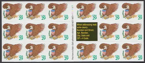 USA Michel 2320 / Scott 2596a postfrisch Folienblatt(17) - Wappenadler; Adler mit Wappenschild (Cent in grün)