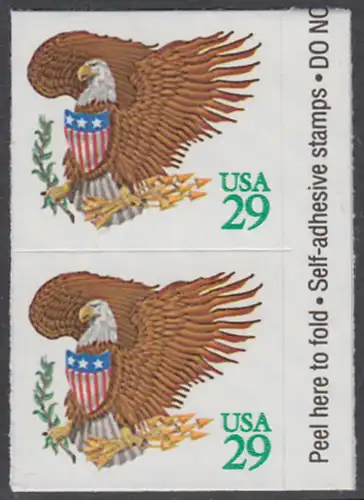 USA Michel 2320 / Scott 2596 postfrisch vert.PAAR m/ Inschrift - Wappenadler; Adler mit Wappenschild (Cent in grün)