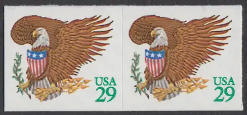 USA Michel 2320 / Scott 2596 postfrisch horiz.PAAR (a1) - Wappenadler; Adler mit Wappenschild (Cent in grün)