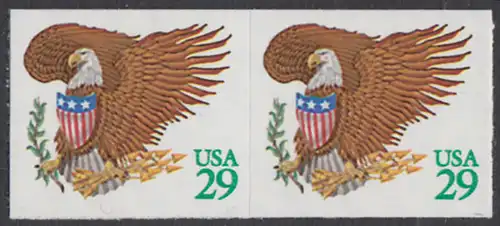 USA Michel 2320 / Scott 2596 postfrisch horiz.PAAR (a2) - Wappenadler; Adler mit Wappenschild (Cent in grün)