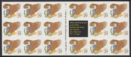 USA Michel 2321 / Scott 2595a postfrisch Folienblatt(17) - Wappenadler; Adler mit Wappenschild (Cent in gold)