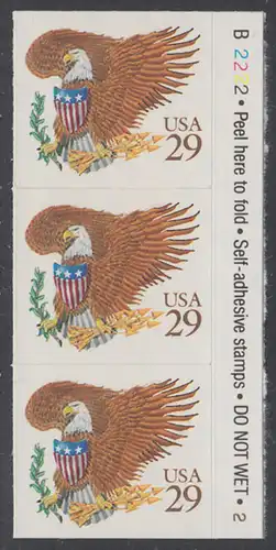 USA Michel 2321 / Scott 2595 postfrisch vert.STRIP(3) m/ Platten-# - Wappenadler; Adler mit Wappenschild (Cent in gold)
