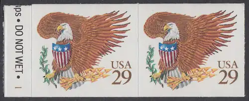 USA Michel 2321 / Scott 2595 postfrisch horiz.PAAR m/ Platten-# (a3) - Wappenadler; Adler mit Wappenschild (Cent in gold)