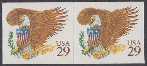 USA Michel 2321 / Scott 2595 postfrisch horiz.PAAR (a2) - Wappenadler; Adler mit Wappenschild (Cent in gold)